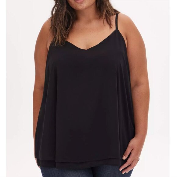 TORRID 2 Plus Size Sophie Chiffon Double Layer Cami Black Sleeveless Tank Blouse - Picture 3 of 16